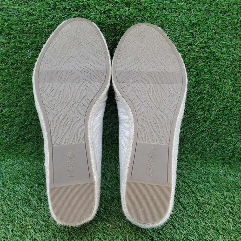 LifeStride Kamilla SIZE 10 WIDE Women's Espadrille Wedge Slip On Shoes Cream